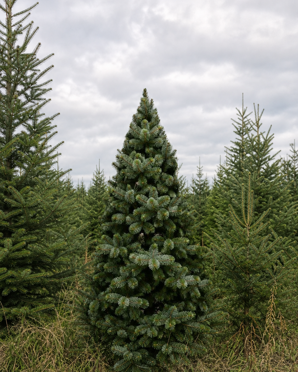 Volle Koreaanse zilverspar als kerstboom, met korte naalden en kegeltjes in de kop